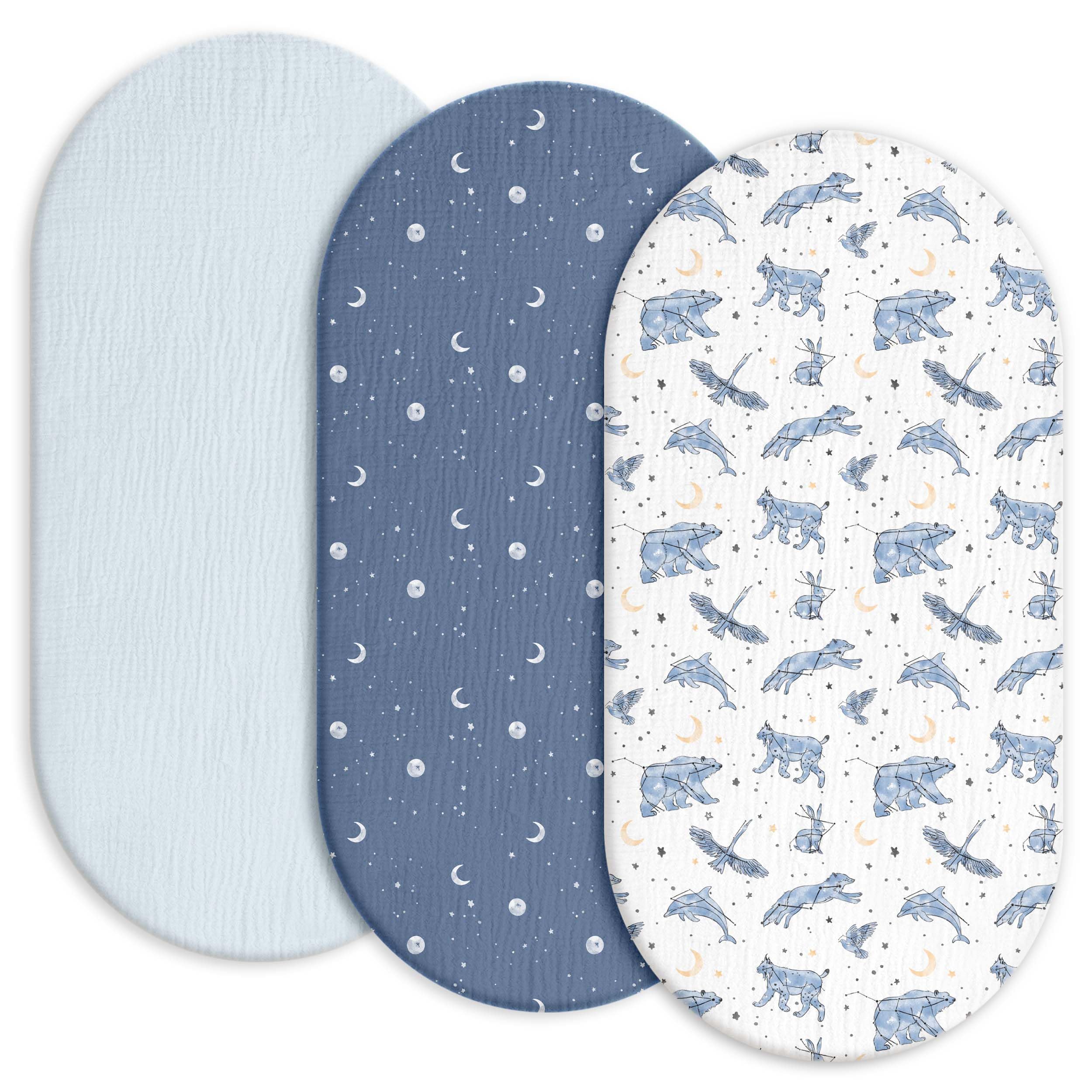 Gllquen Baby muslin bassinet sheets with star design, breathable and cozy for baby sleep.