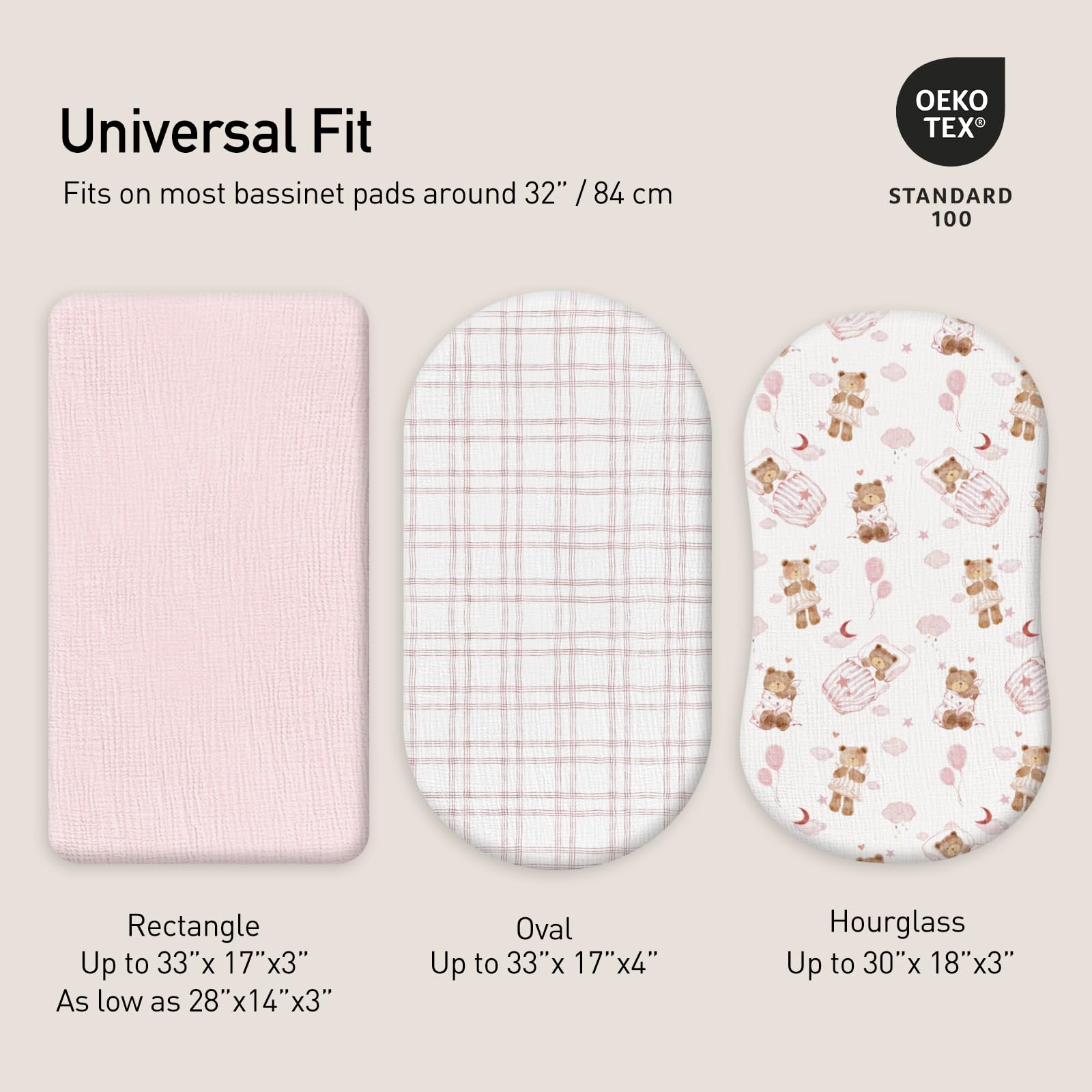 Gllquen Baby Muslin Bassinet Sheets Universal-Fit for oval, round, rectangular and hourglass mattresses