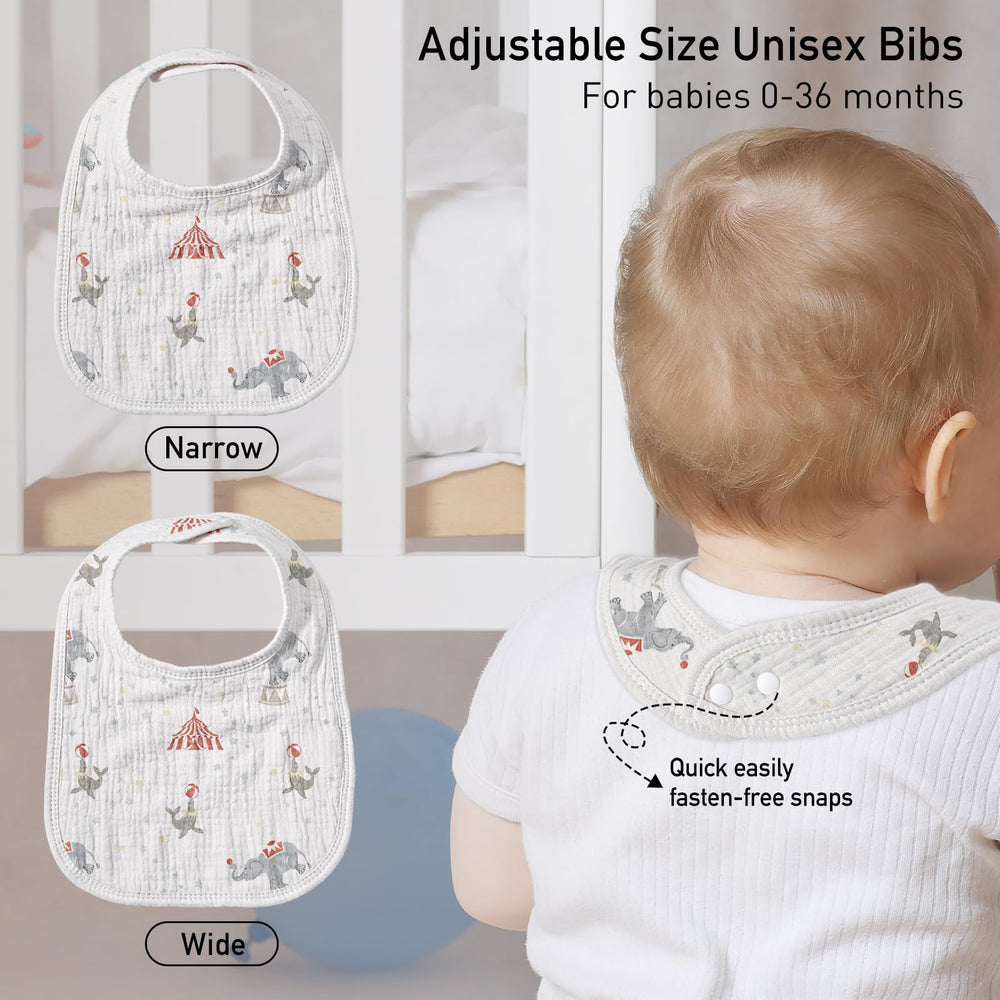 GLLQUEN BABY Circus-pattern bibs add stylish everyday wear.