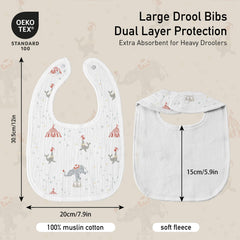 GLLQUEN BABY muslin bib fabric close-up highlights washable, durable material.