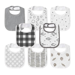 GLLQUEN BABY muslin drool bib front view showing absorbent fabric and fish print for drool protection.