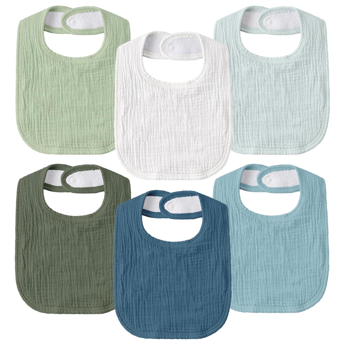 GLLQUEN BABY muslin drool bibs green front view shows absorbent coverage for messes.