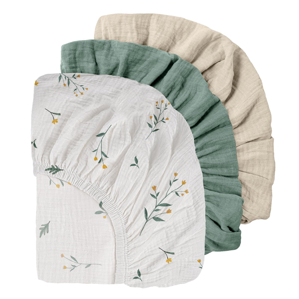 Gllquen Baby muslin mini-crib-sheets pack-3-pack offers breathable comfort for naps
