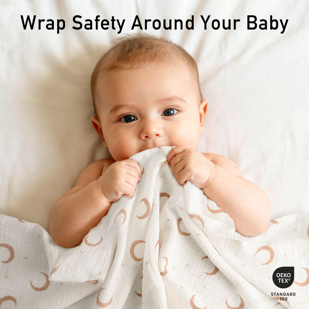 GLLQUEN BABY muslin swaddle blanket 38x40-inch size demonstrated for secure swaddling.