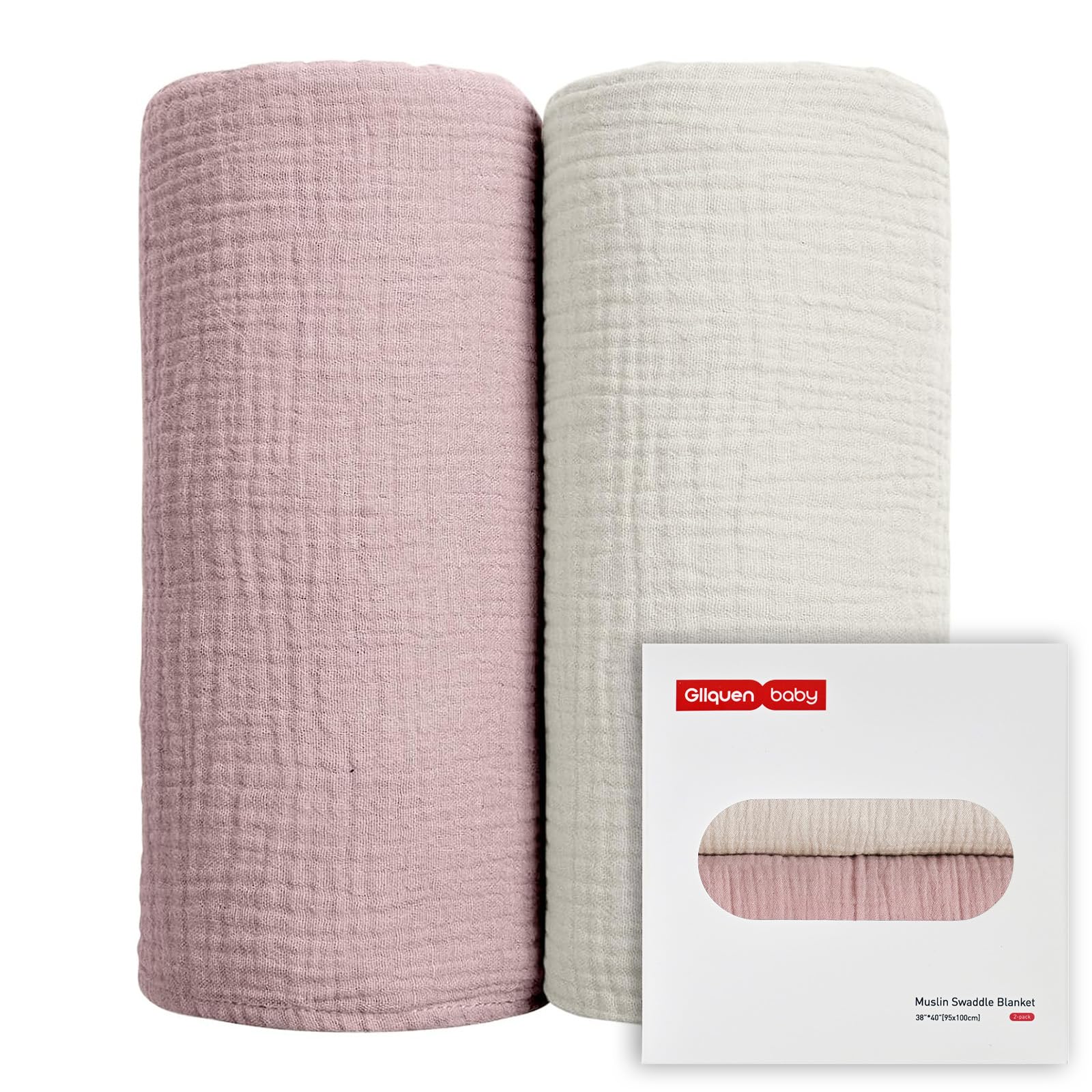 GLLQUEN BABY muslin swaddle blanket folded, soft texture for gentle newborn warmth