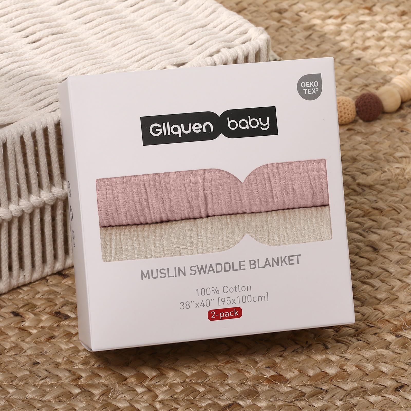 GLLQUEN BABY muslin swaddle blanket neutral colors on crib for versatile home use