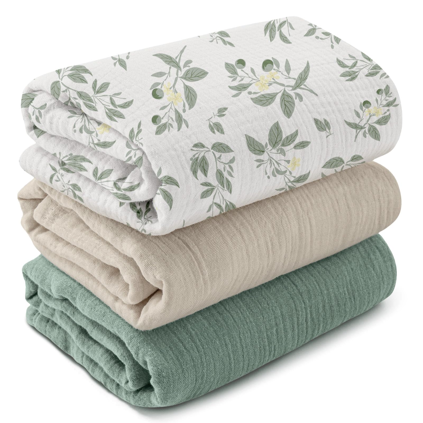 GLLQUEN BABY muslin swaddle blanket pack shows soft-touch fabric for newborn comfort.