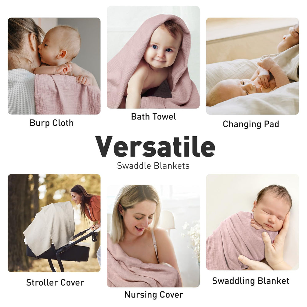GLLQUEN BABY muslin swaddle blanket pile, neutral colors ideal for unisex gifting