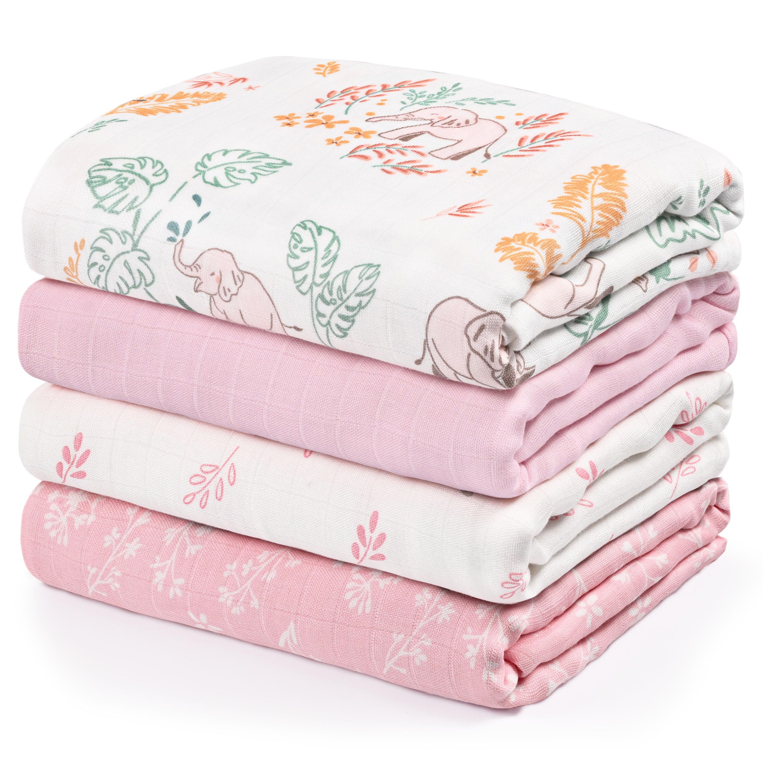 GLLQUEN BABY muslin swaddle pink elephant pack closeup highlights soft breathable fabric