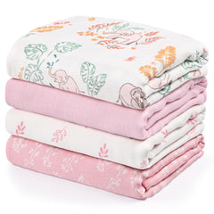 GLLQUEN BABY muslin swaddle pink elephant pack closeup highlights soft breathable fabric