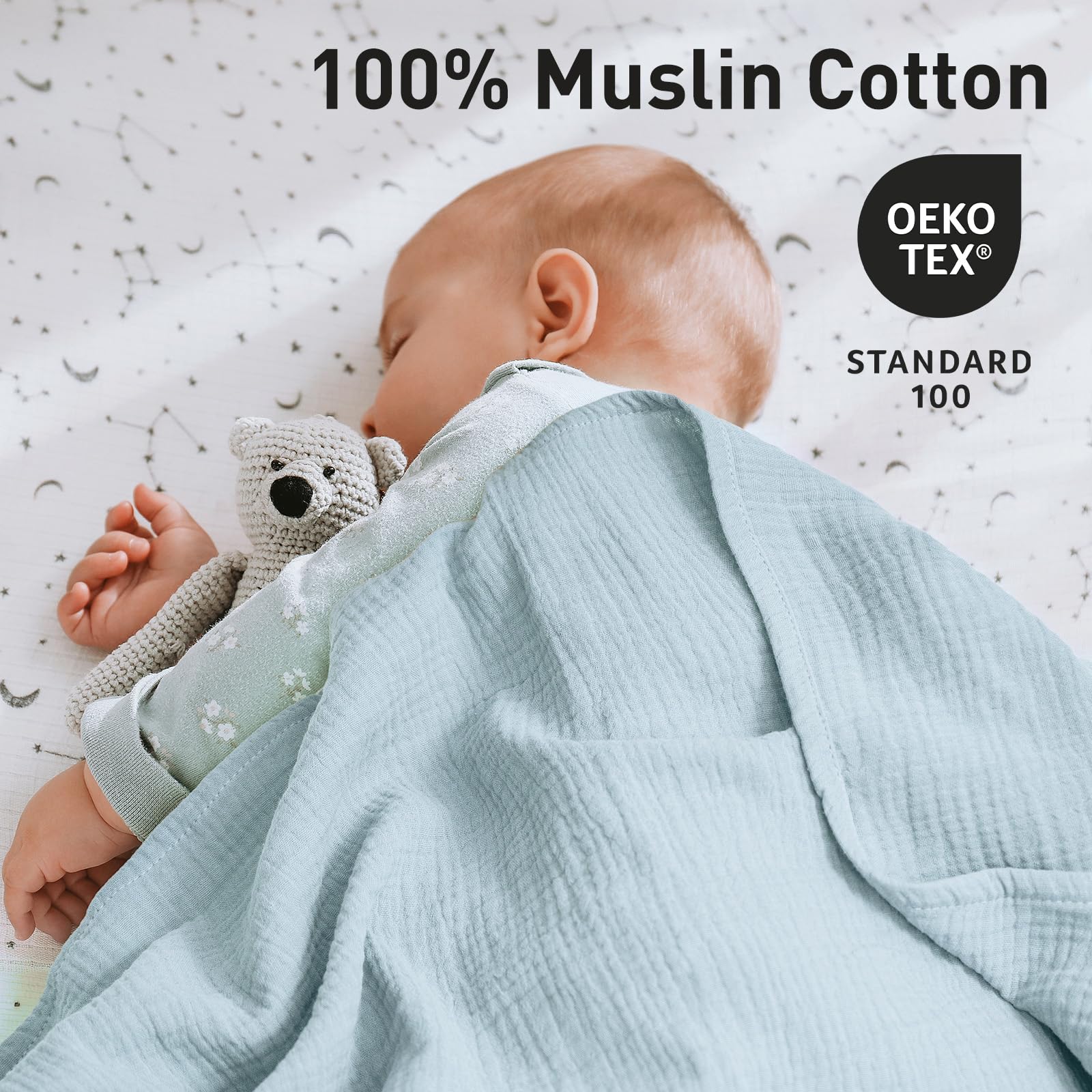 Close-up of GLLQUEN BABY muslin texture showing soft cotton for gentle skin contact