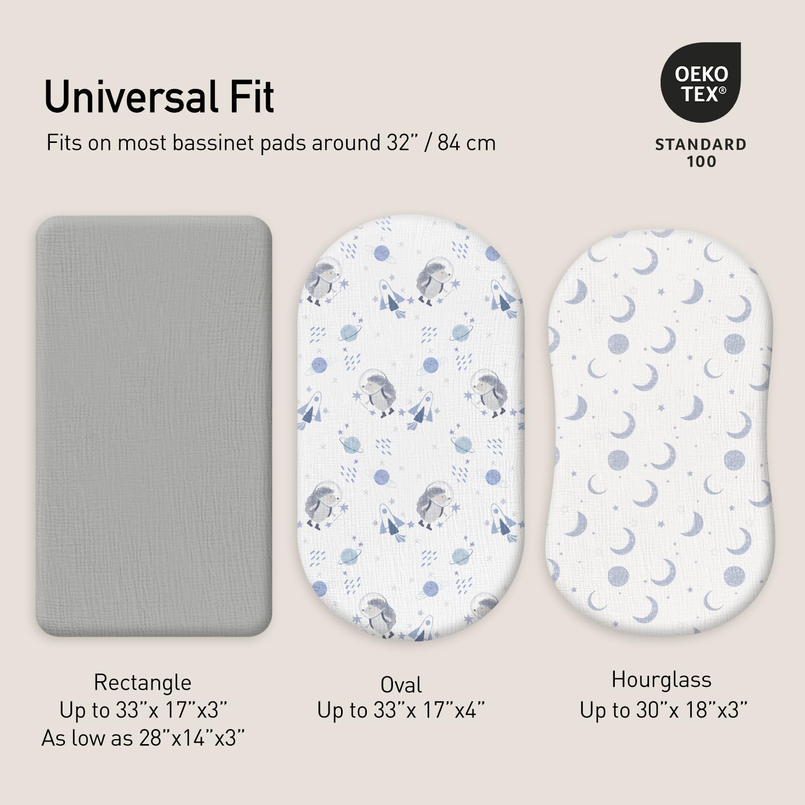 Gllquen Baby cradle compatibility demonstrates universal fit for oval, rectangular, and hourglass shapes