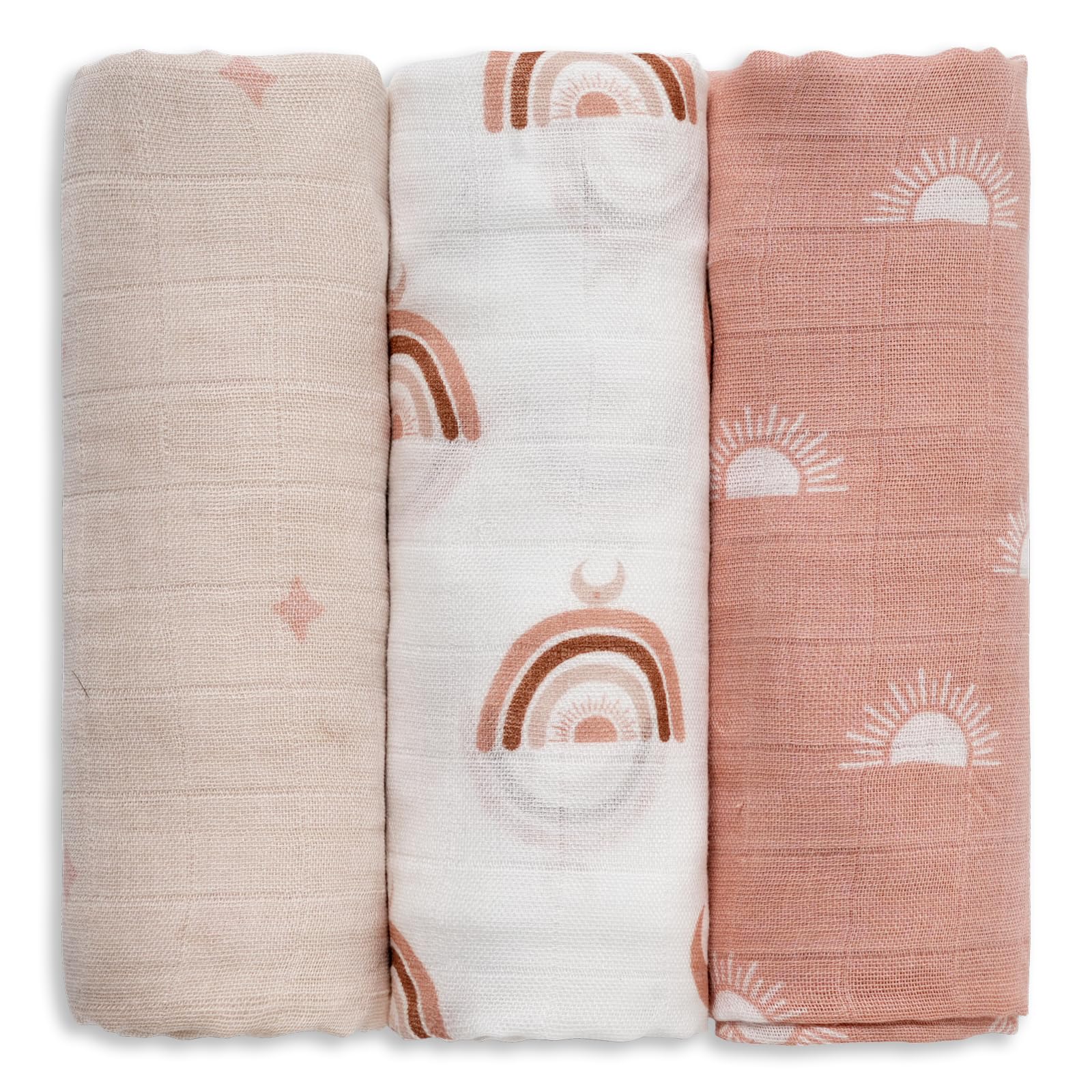 GLLQUEN BABY receiving blanket sun pattern for all-season swaddling.