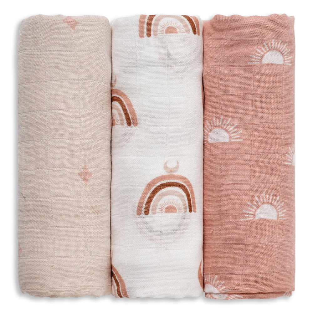 GLLQUEN BABY receiving blanket sun pattern for all-season swaddling.
