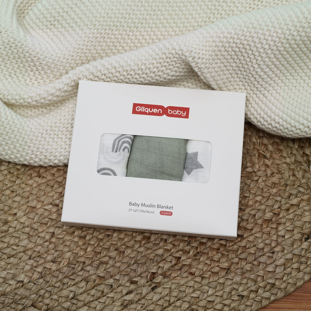 GLLQUEN BABY soft-knit reusable muslin blanket doubles as nursing cover.