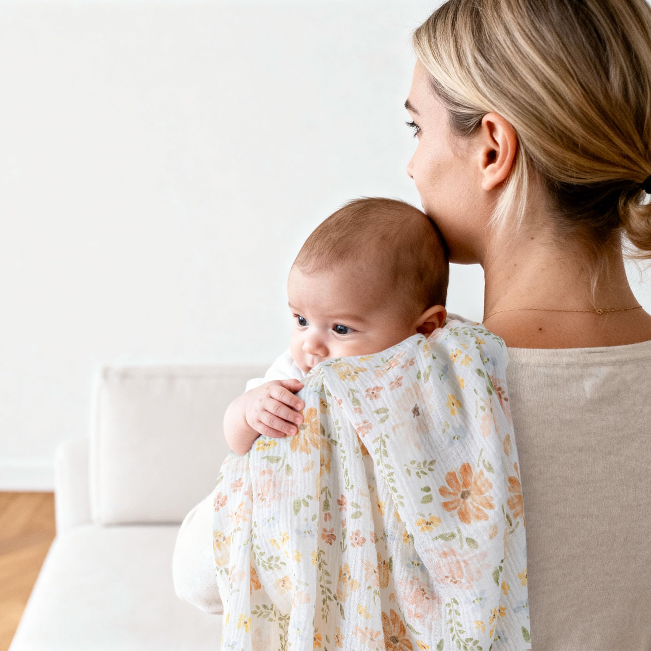 GLLQUEN BABY swaddle 38 by 40 inches in neutral colors for versatile use