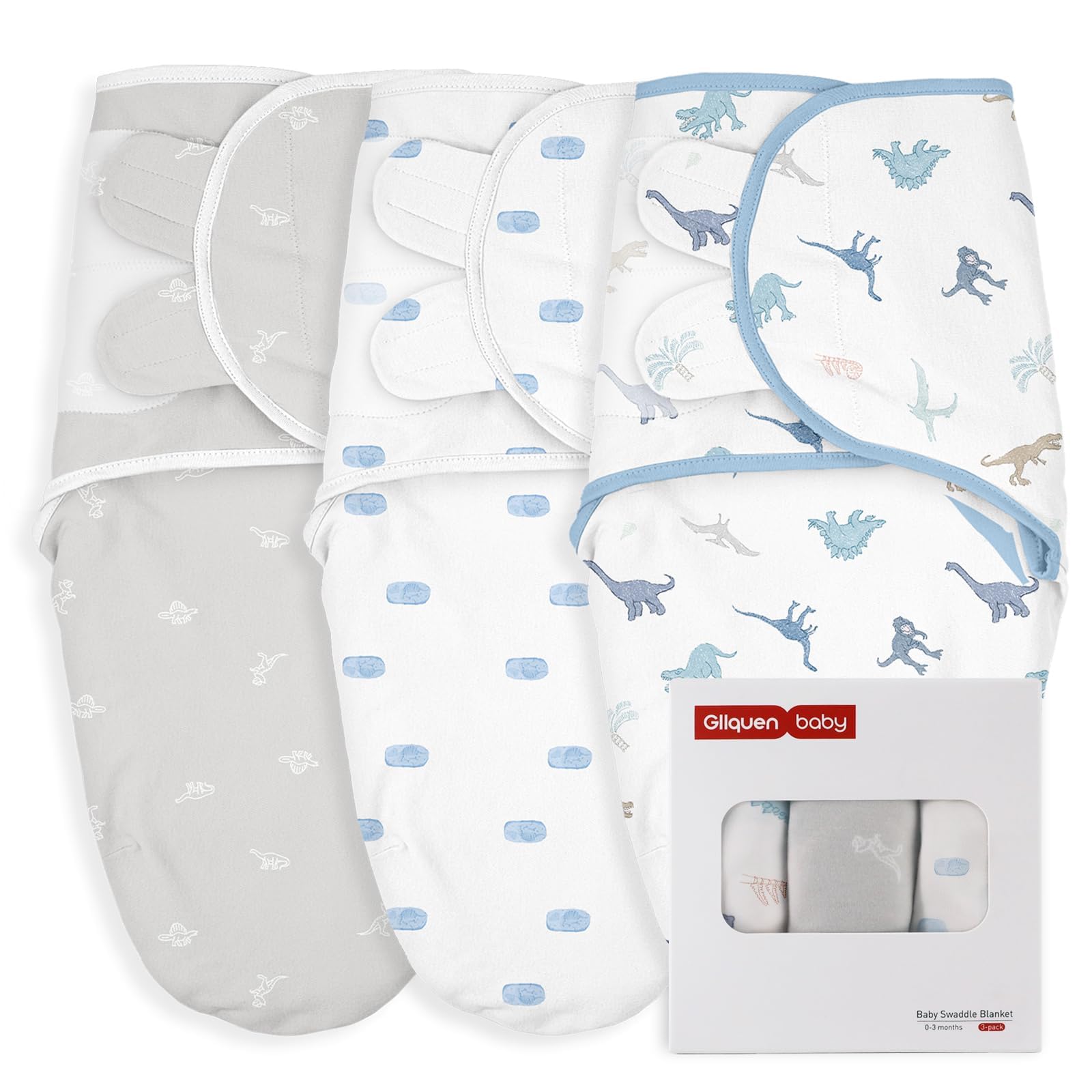 GLLQUEN BABY 3-pack swaddle packshot demonstrates easy, secure wrapping for newborn sleep.