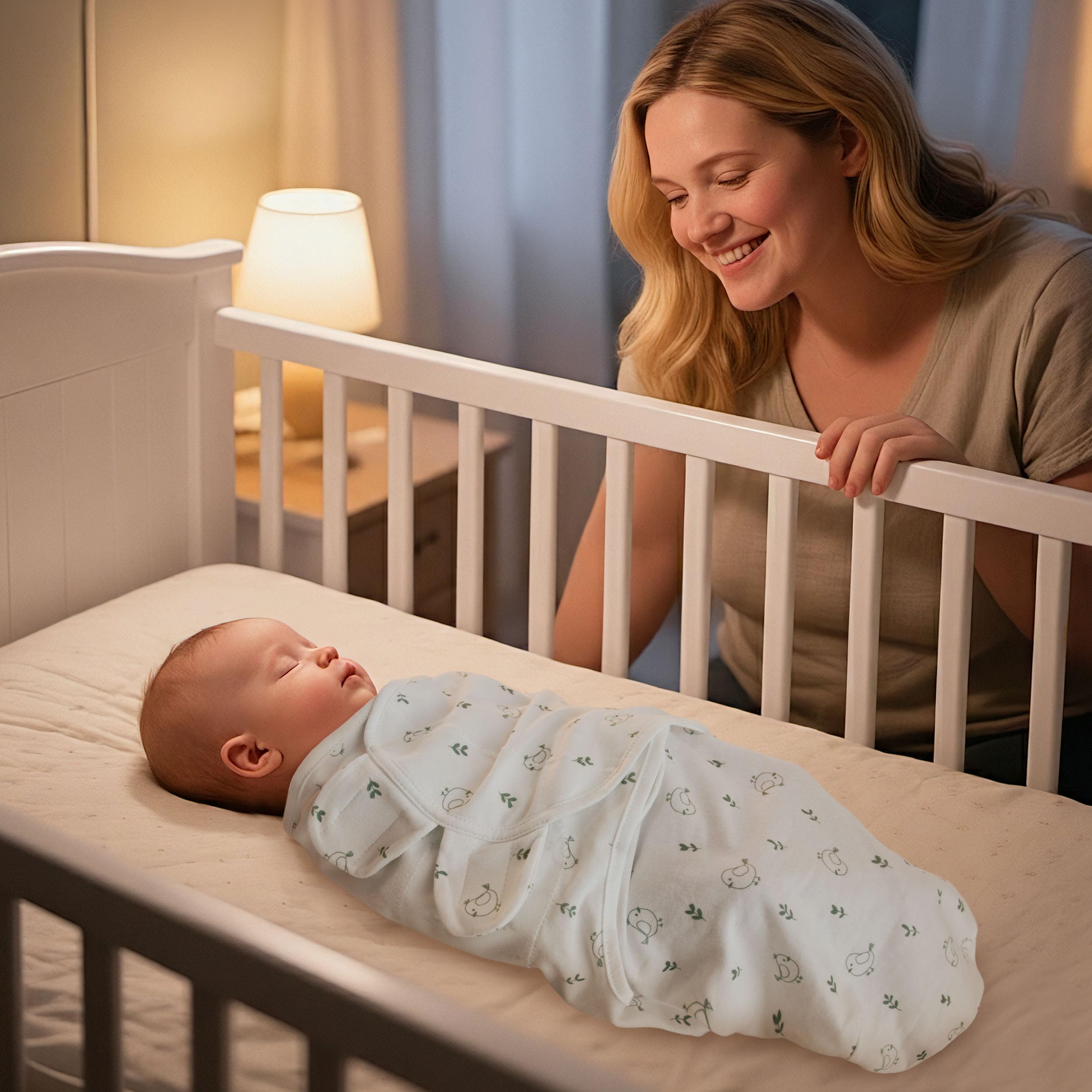 GLLQUEN BABY swaddle adjustable tabs close-up showing neck-friendly, secure wrap