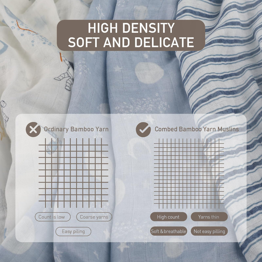 GLLQUEN BABY three-pack blue astronaut blankets displayed for calm baby moments.