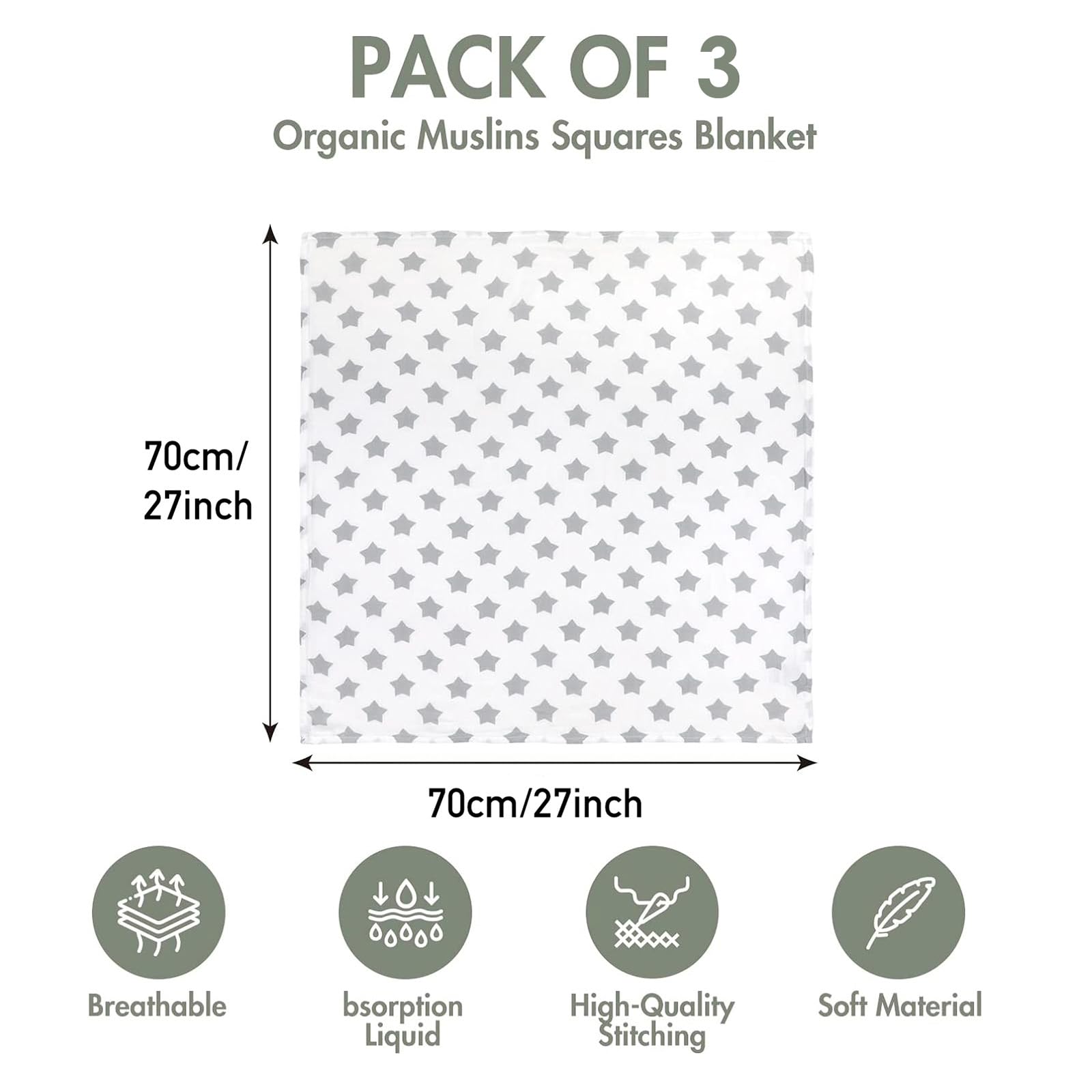 GLLQUEN BABY three-pack swaddle blankets deliver softness and quick-dry convenience.