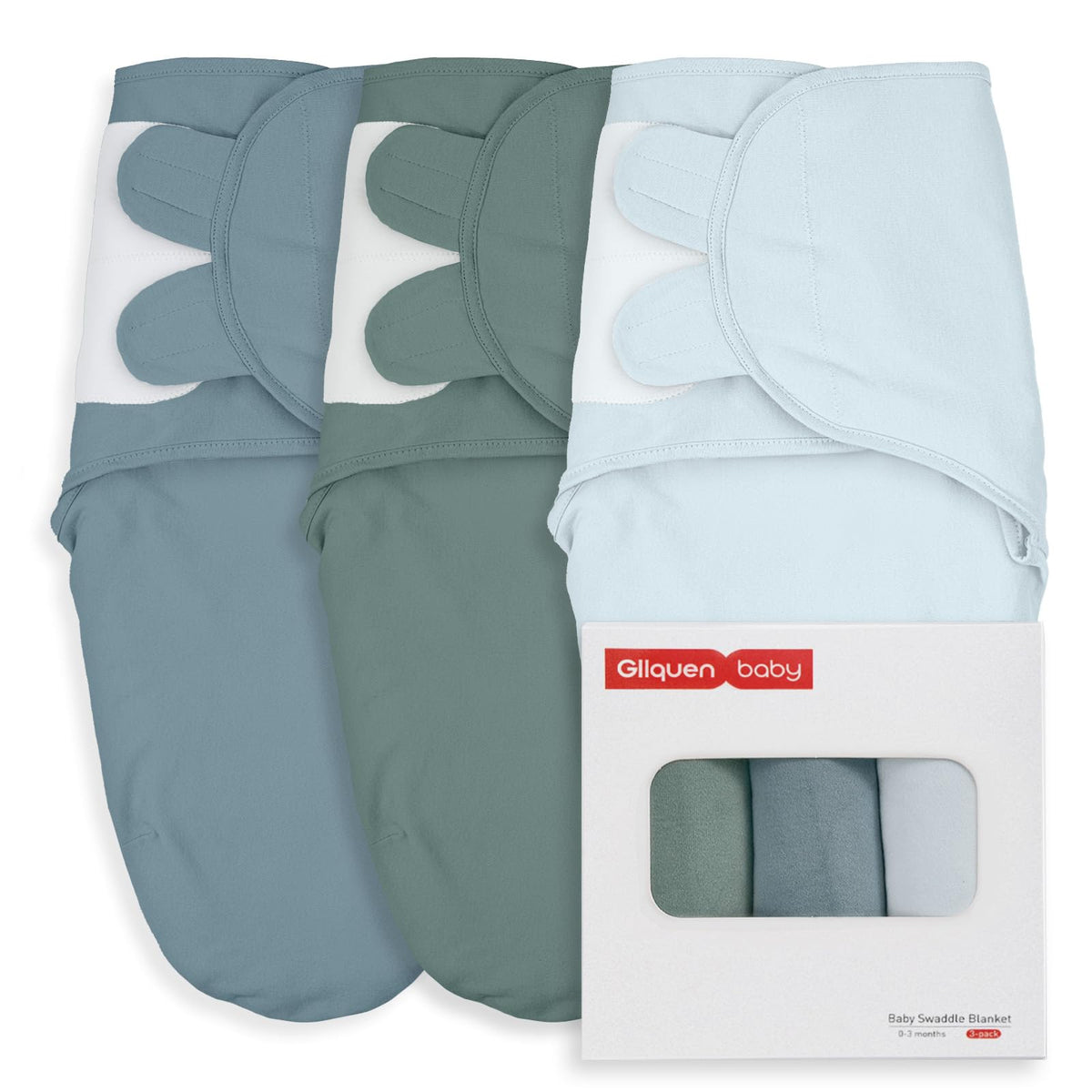 GLLQUEN BABY tranquil blue swaddles 3-pack for cozy newborn wrap.