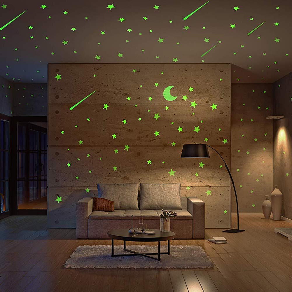 GLOCARNIVAL Realistic Glow Stars & Moon set creates a cozy starry ceiling for kids' rooms and sleep routines.