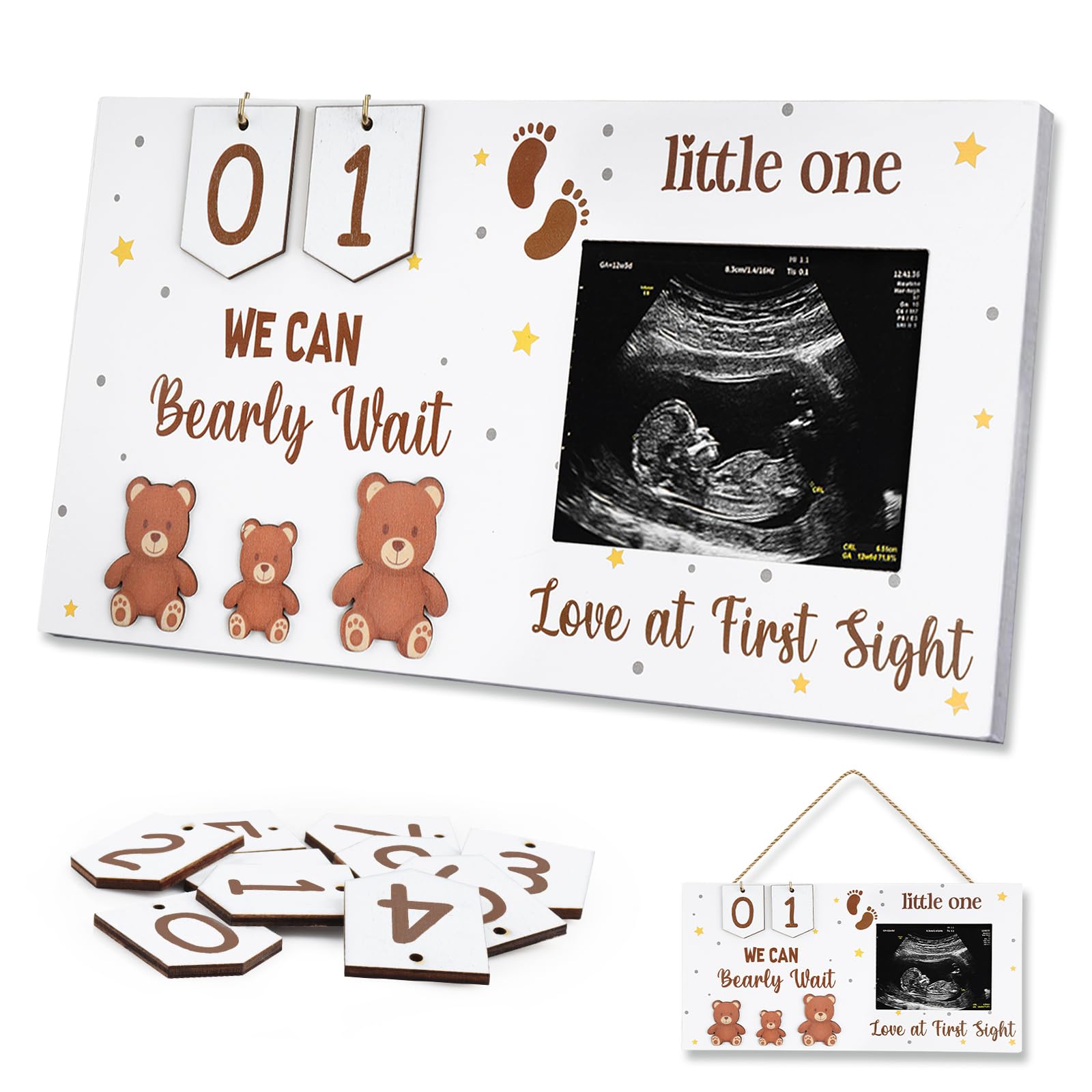 Glodecart baby sonogram frame with bear design, perfect for gender reveal decorations.