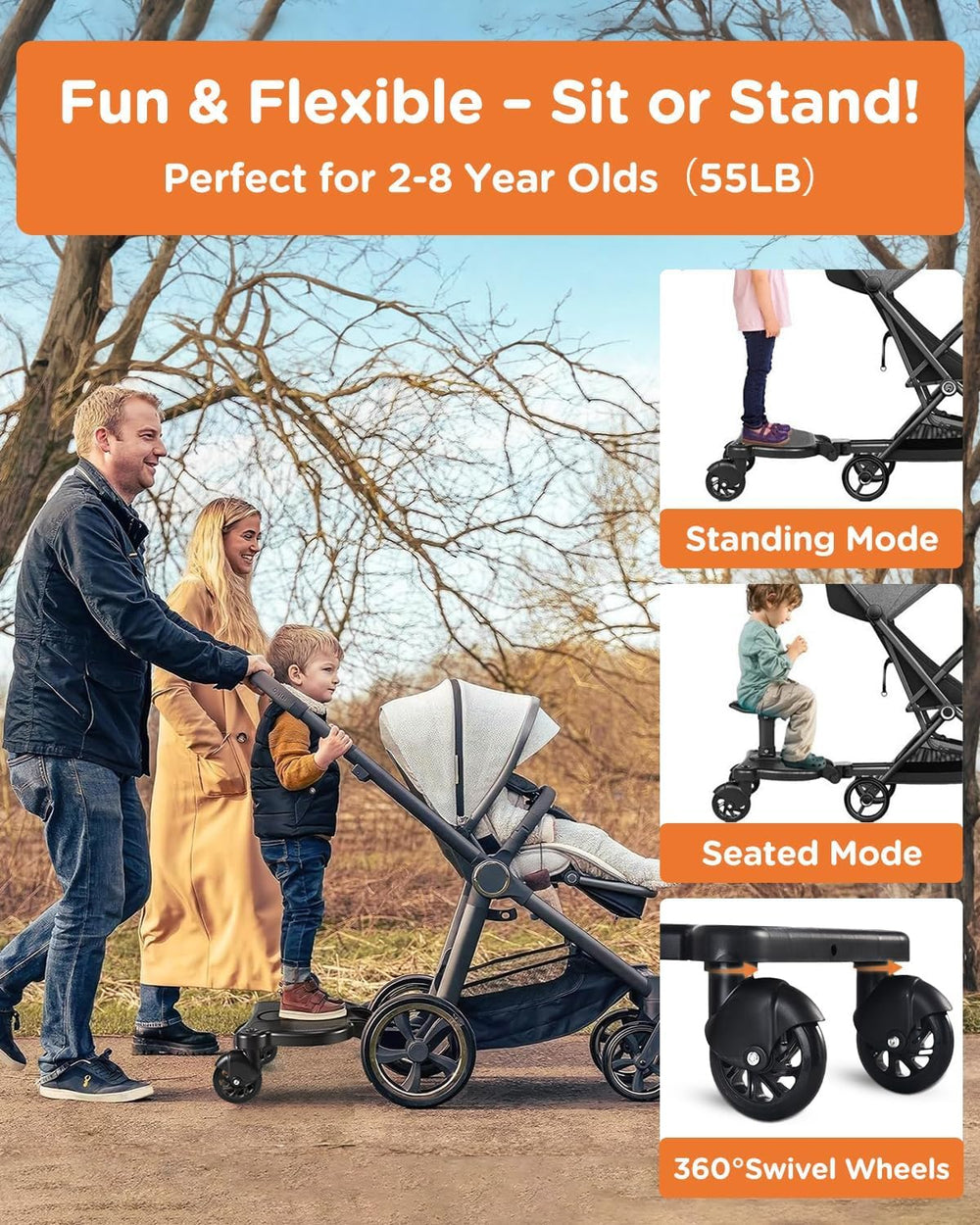 Glofex stroller board quick-installation shows tool-free setup for busy parents.
