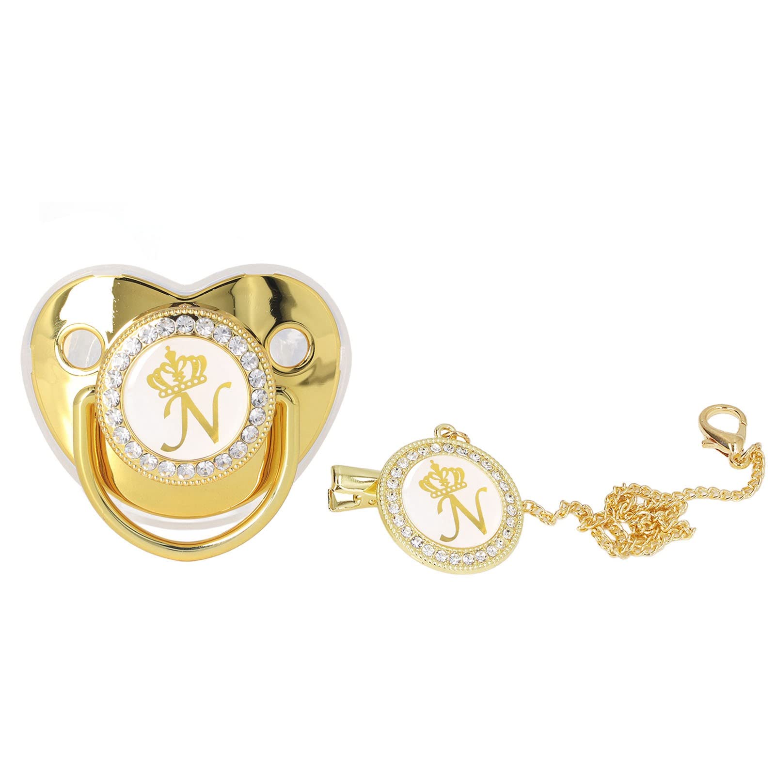 GLOGLOW personalized golden letter pacifier with clips, ideal for newborn photography.