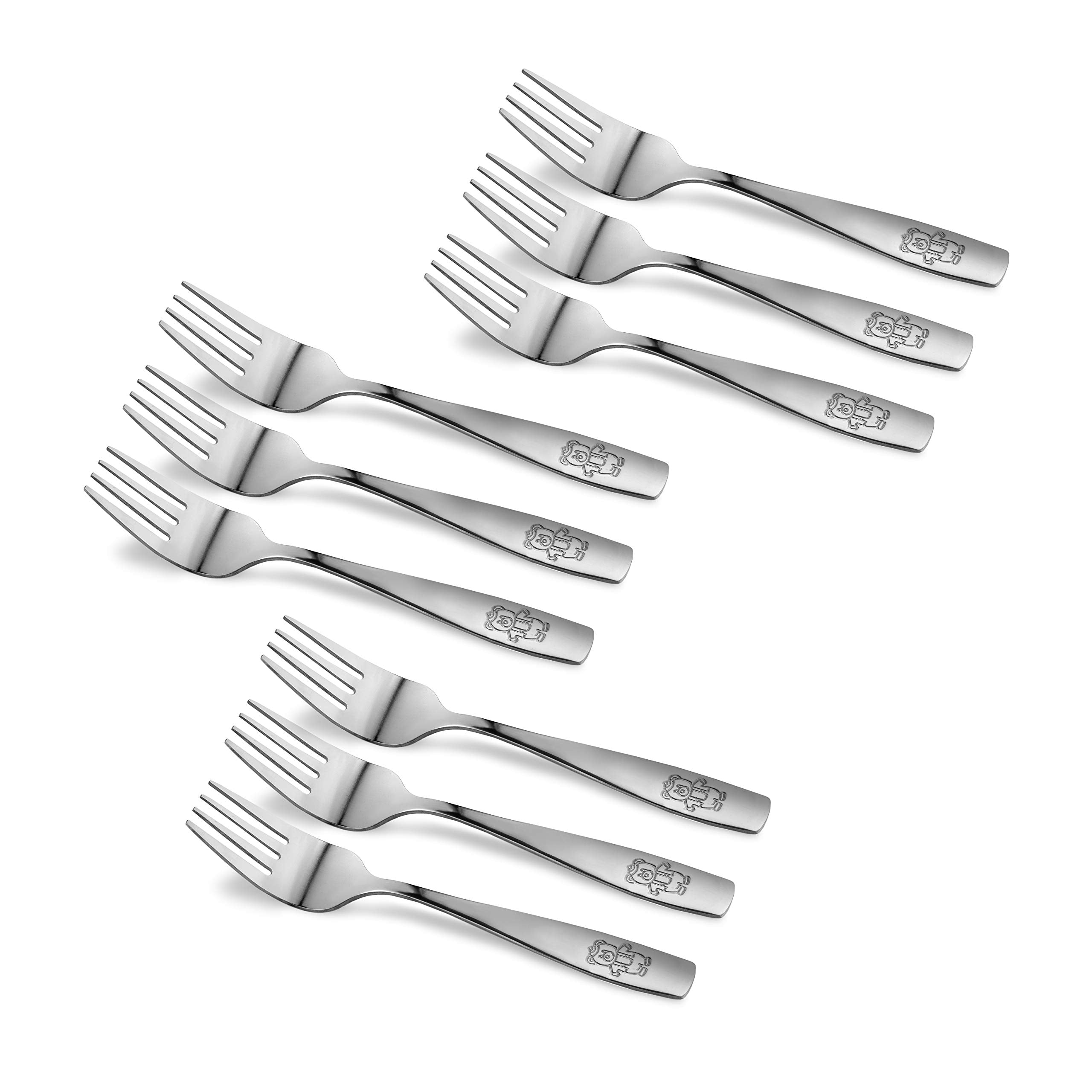 GlossyEnd 9-piece kids forks set; child-friendly grip for easy self-feeding.