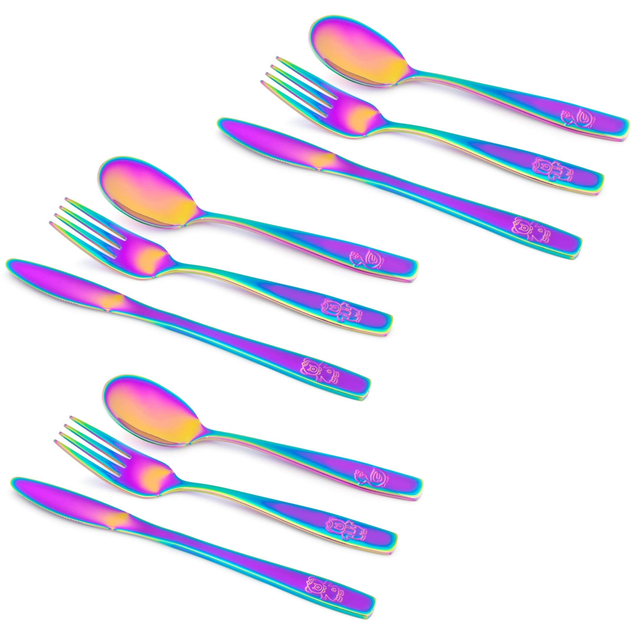 GlossyEnd rainbow kids cutlery set on table encourages independent eating