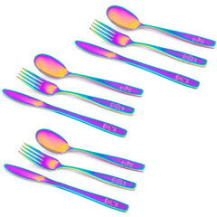 GlossyEnd rainbow kids cutlery set on table encourages independent eating