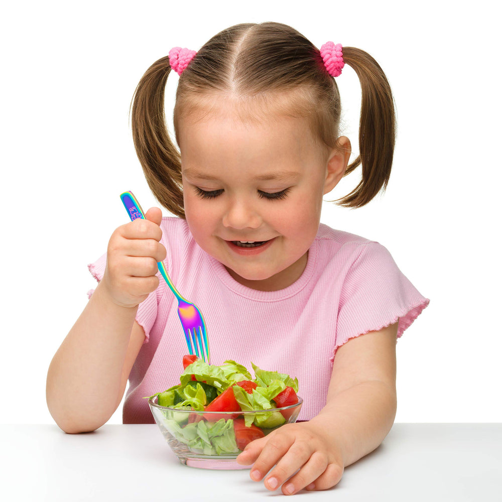GlossyEnd Rainbow Kids Forks dishwasher-safe stainless steel for busy families
