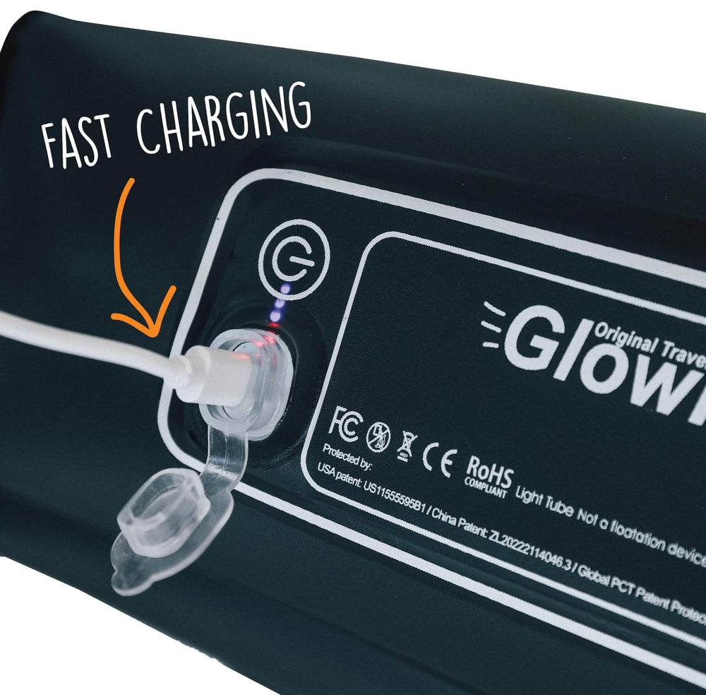 GLOWBED travel bed in a family room ready for a sleepover night