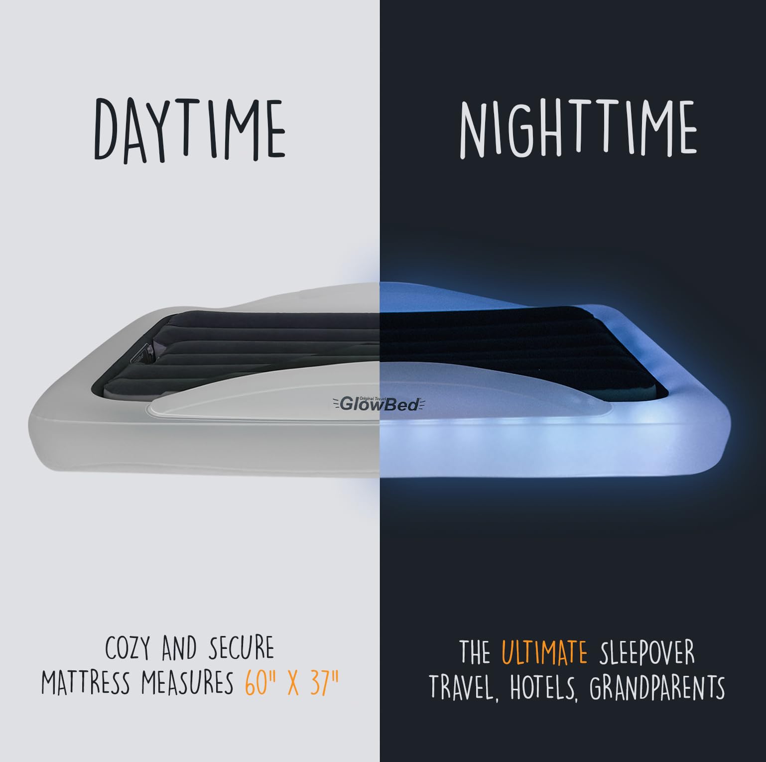 GlowBed portable travel bed ideal for sleepovers and hotels