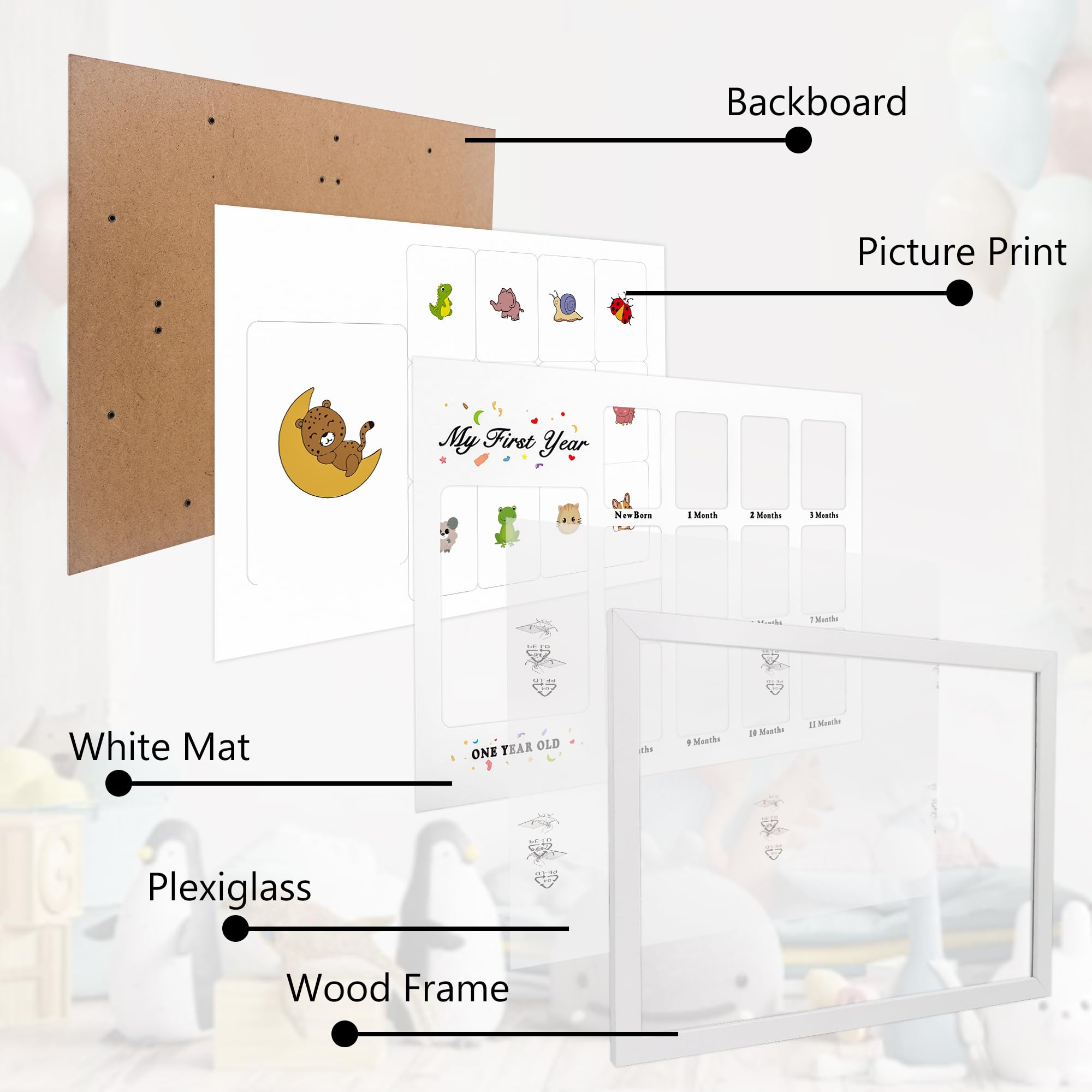 GMFrames Baby First Years frame shows a 5x7 photo with mat for a crisp display.