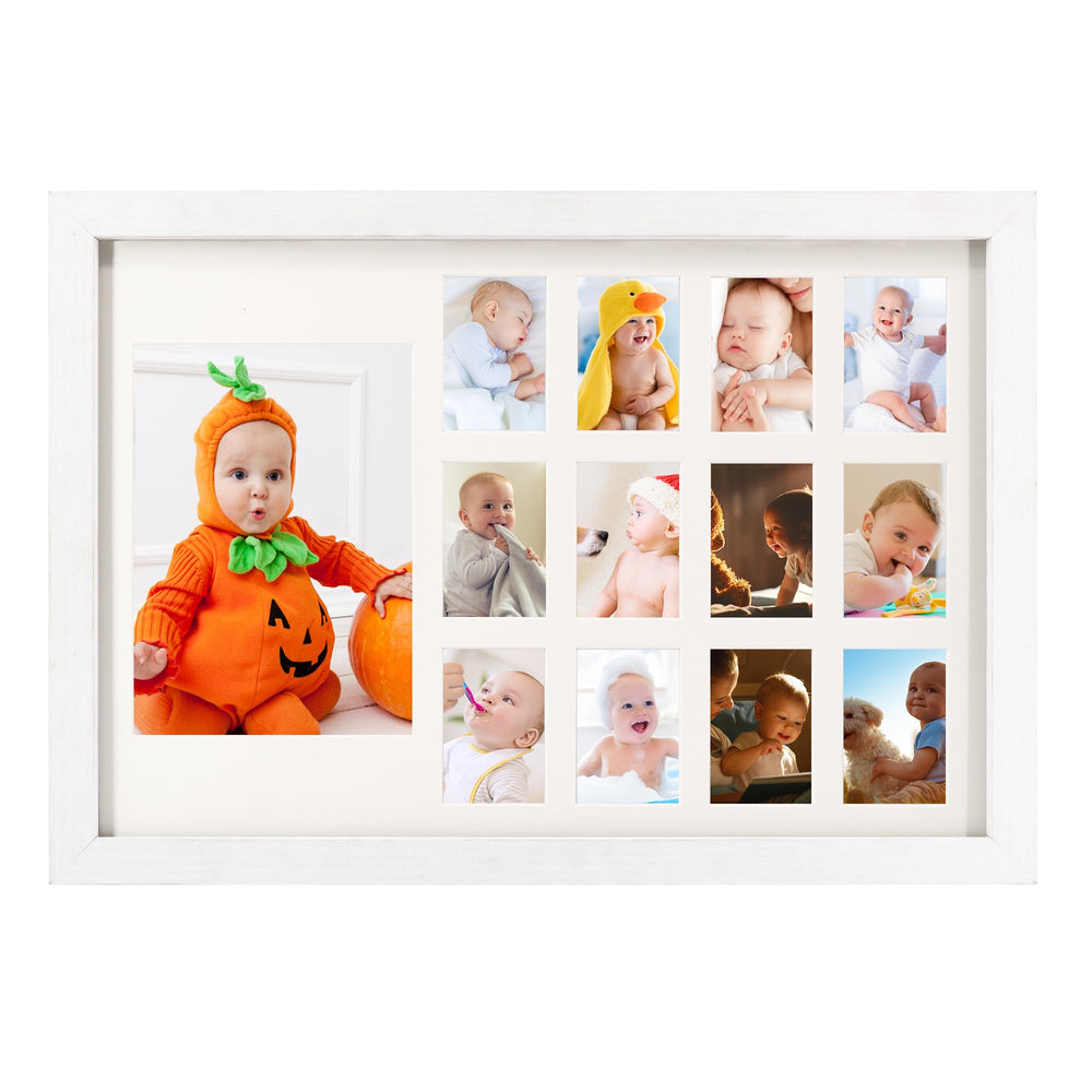 GMFrames my-first-year-frame wall-hanging displays monthly photos on a clean wall