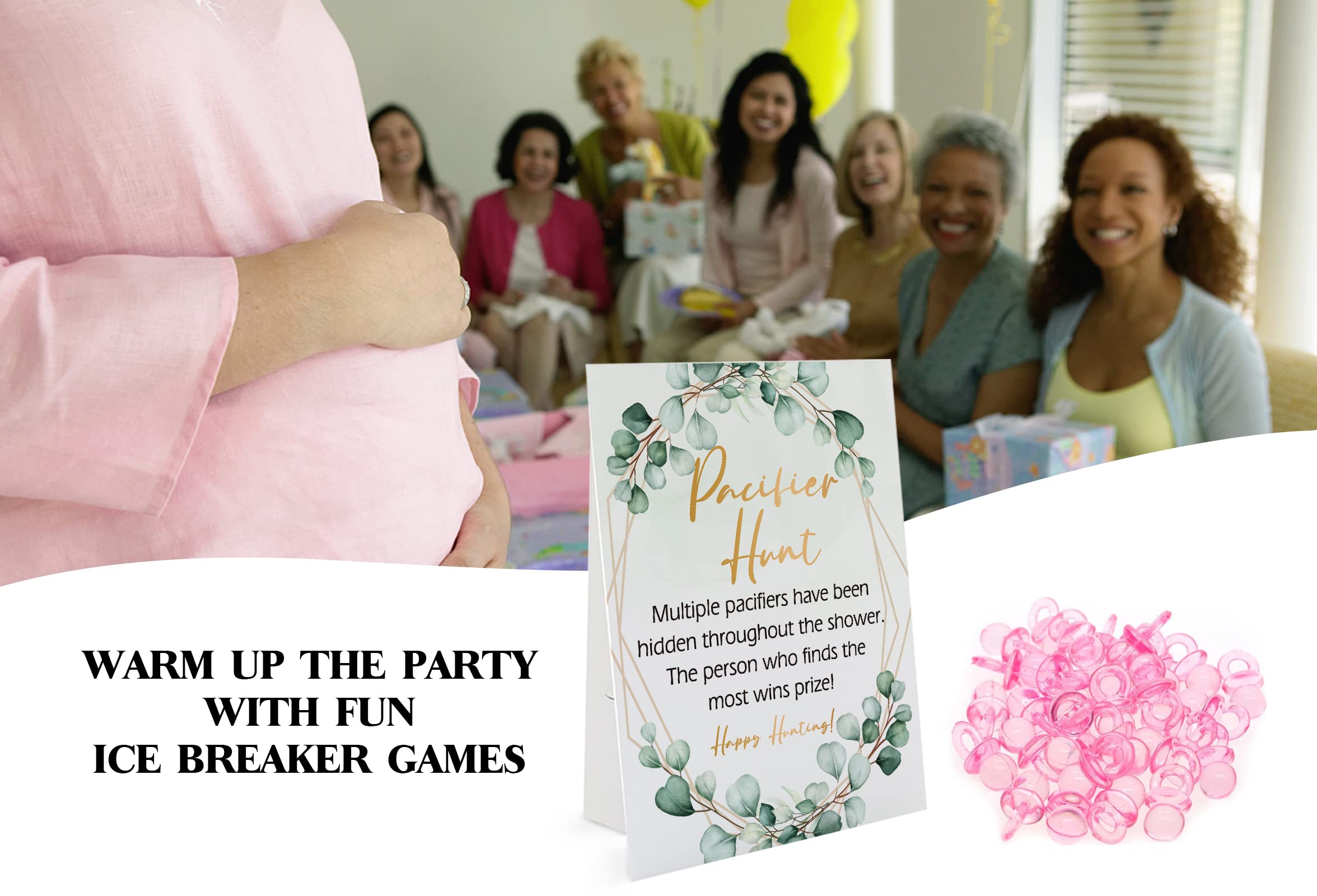 GNATV baby shower game setup image shows stand-ready sign