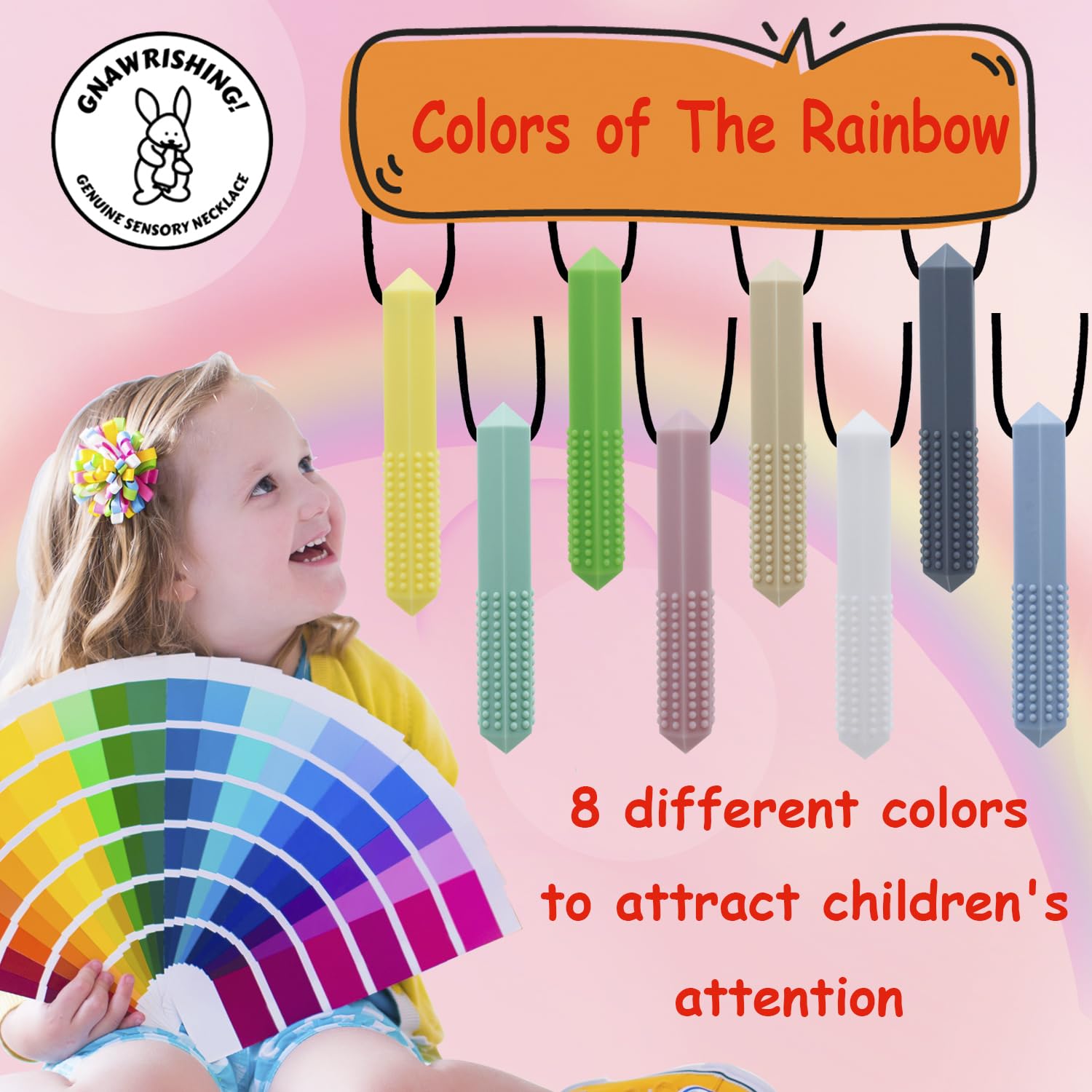 GNAWRISHING diamond-6 demonstrates 8-piece set for varied sensory use.