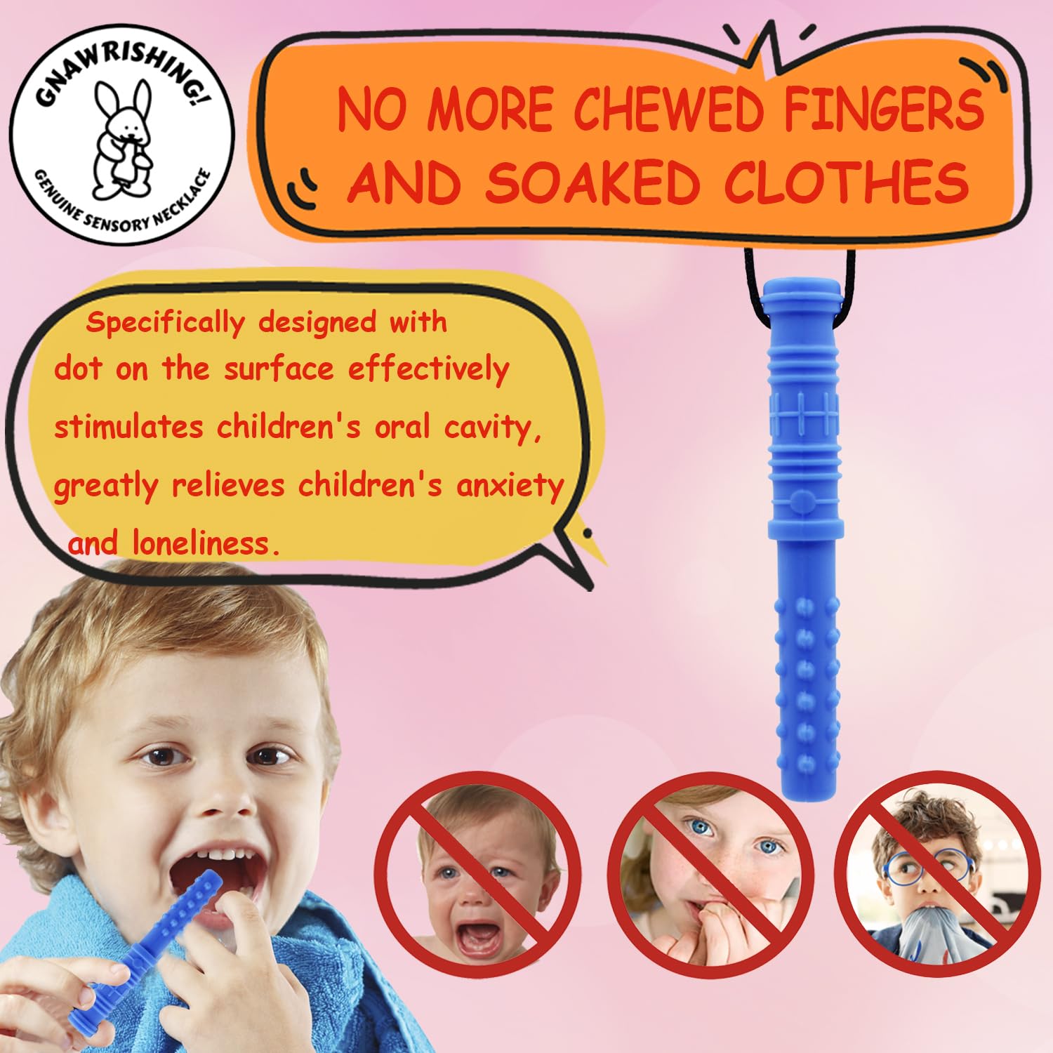 GNAWRISHING Chew Necklaces worn by an adult on the go