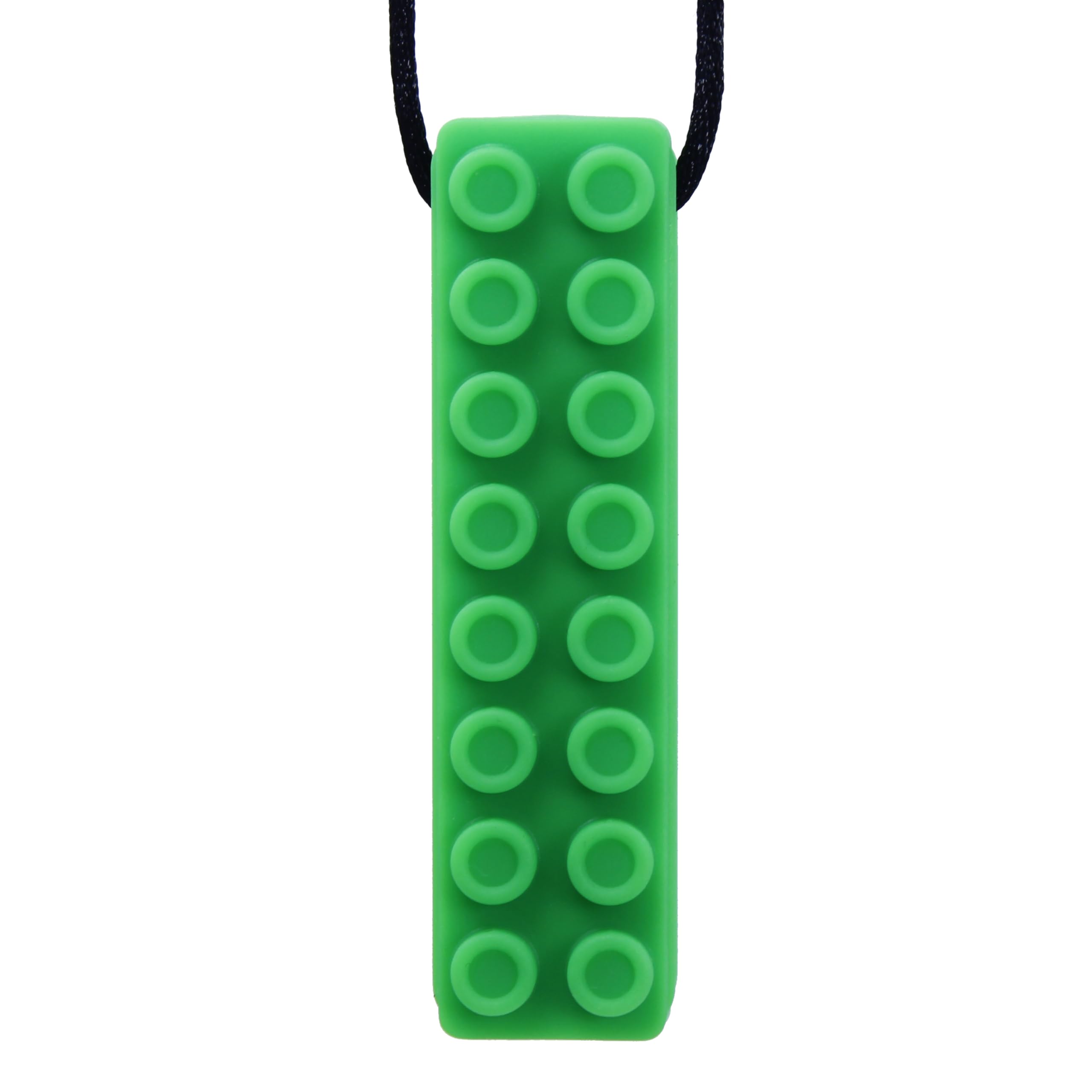 GNAWRISHING Sensory Chew Necklace green close-up demonstrates safe chewing and sensory engagement.