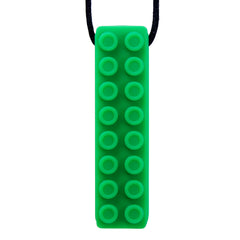GNAWRISHING Sensory Chew Necklace green close-up demonstrates safe chewing and sensory engagement.