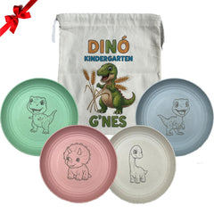 G'nes wheat straw plate set with dino pattern, durable kids dinnerware for daily meals.