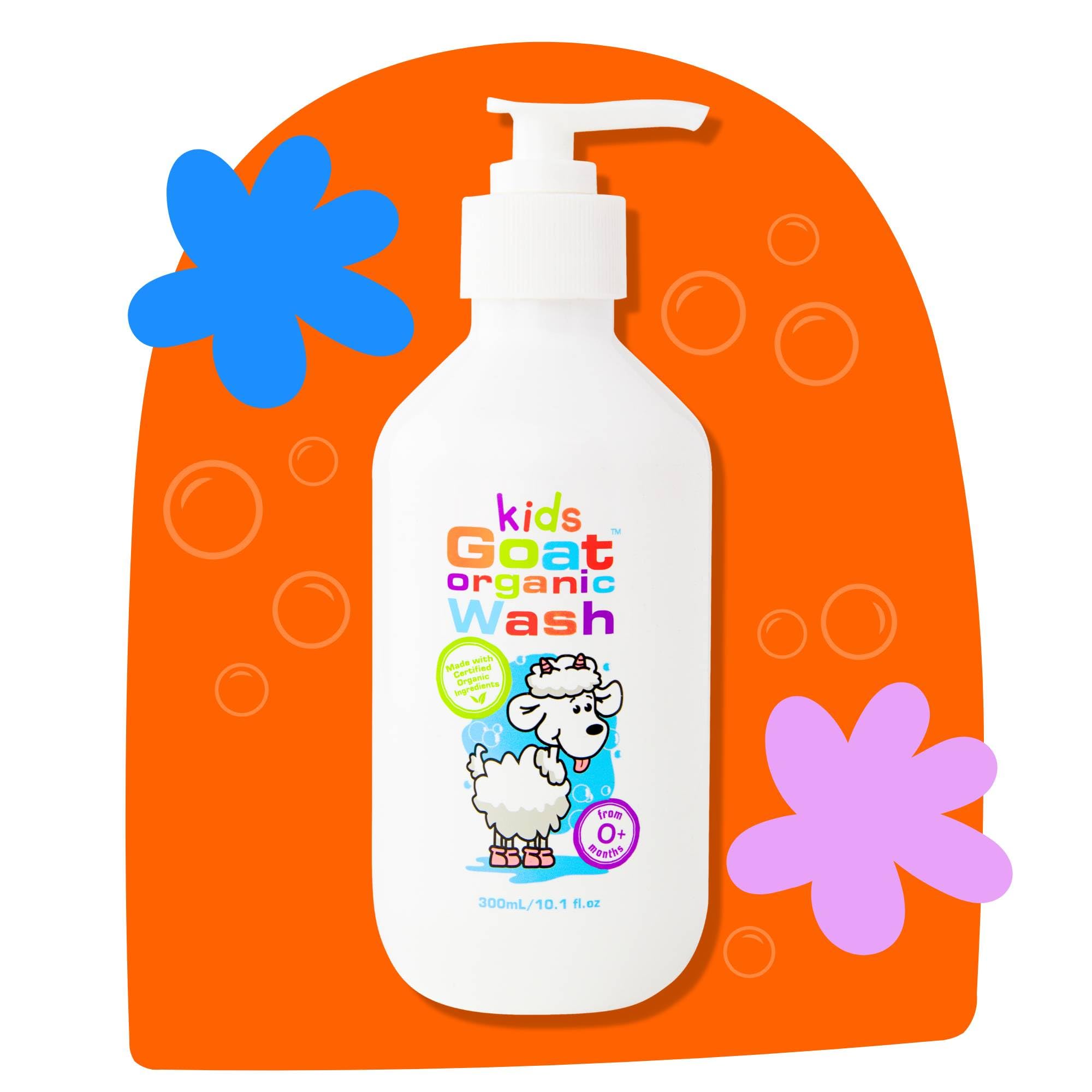 Goat Milk Kids Organic Body Wash bath-time scene shows soothing cleansing for babies