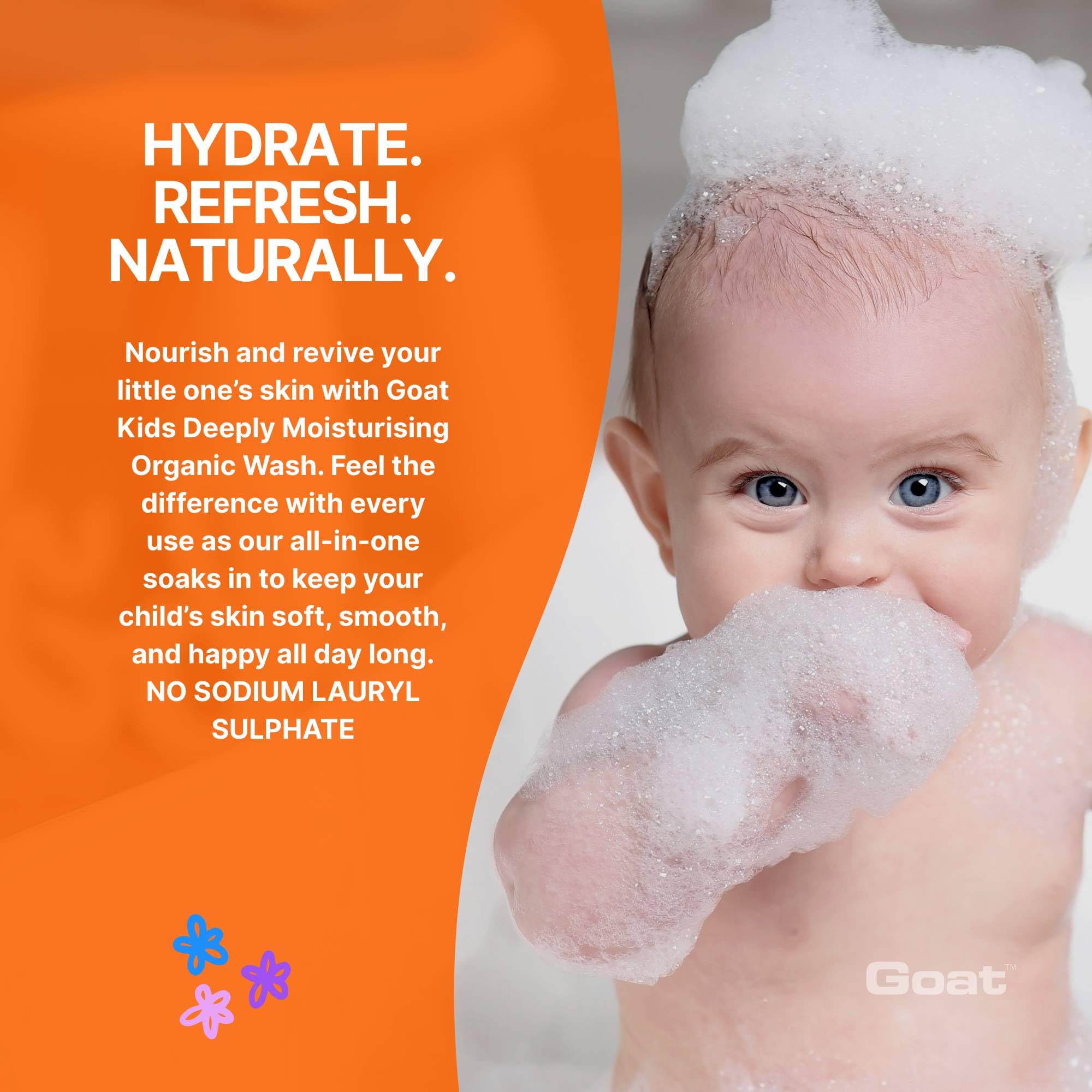 Goat Milk Kids Organic Body Wash creamy texture enhances moisturizing feel for dry patches