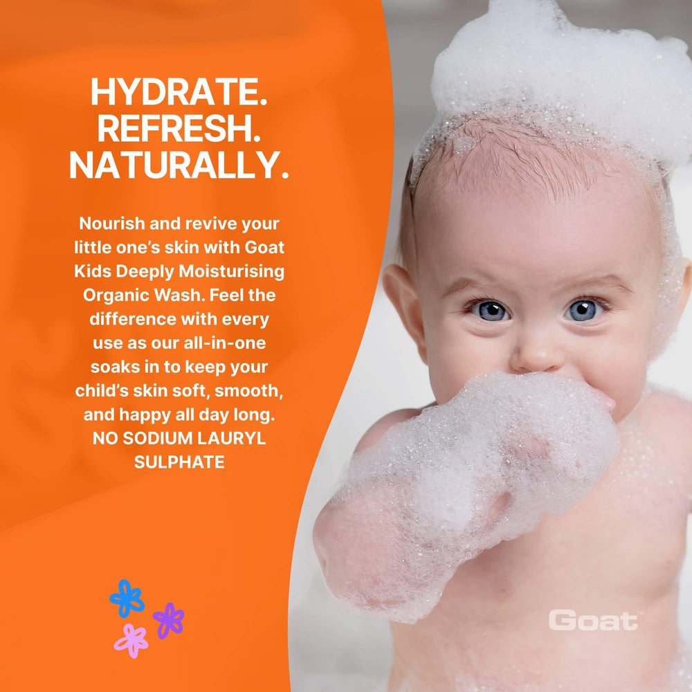 Goat Milk Kids Organic Body Wash creamy texture enhances moisturizing feel for dry patches