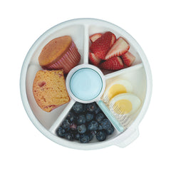 GoBe Kids snack spinner assembly with four compartments for balanced on-the-go snacks