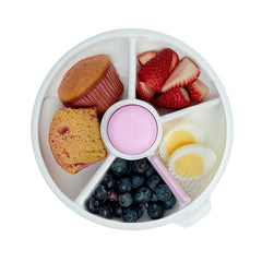 GoBe Kids snack spinner taro purple with closed lid for mess-free on-the-go snacking.