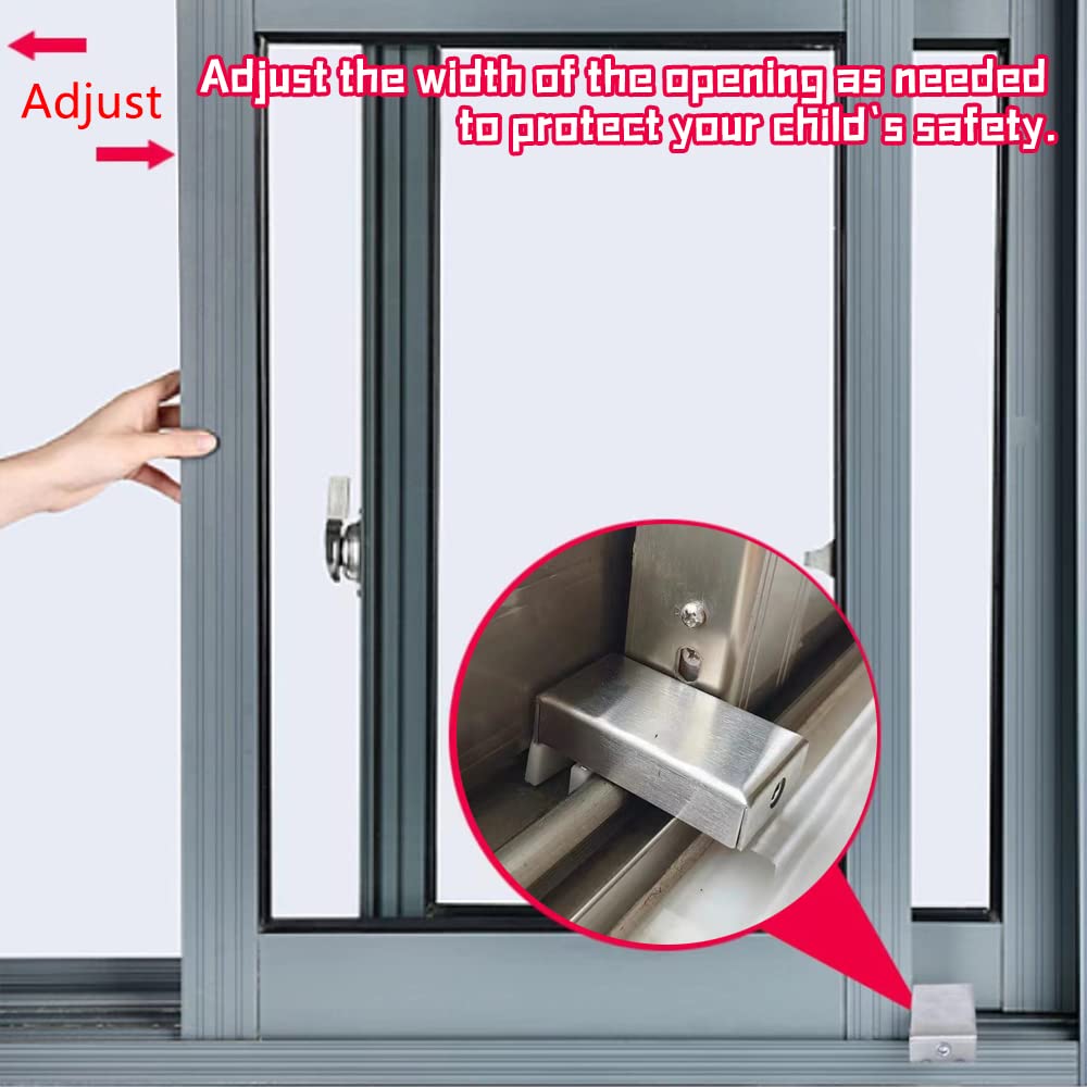Gobericher childproof lock in use on a sliding door, illustrating quick operation.