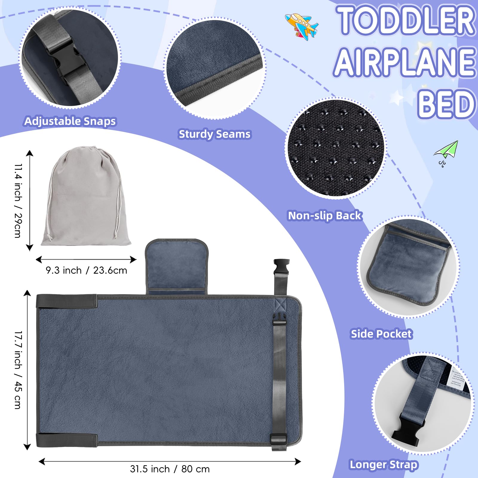 GoCozy Toddler Airplane Bed anti-slip bottom keeps the bed in place on flights.